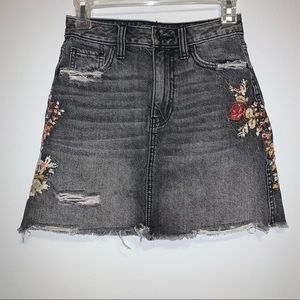 Abercrombie | Gray Distressed Denim Embroidered High Waist Mini Skirt